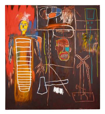 Acrílico de Jean-Michel Basquiat. Obra Air Power (1984). Precio subasta:  2.5 a 3.5 millones de libras.
