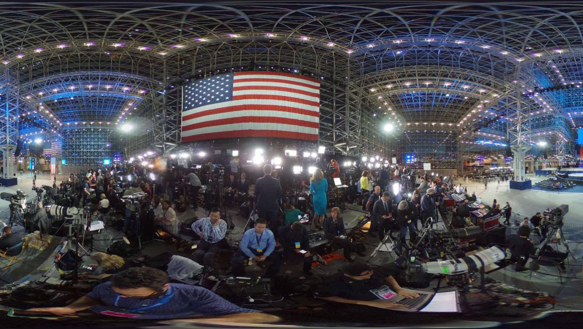 Vista de la sede demócrata durante la noche electoral en Nueva York.