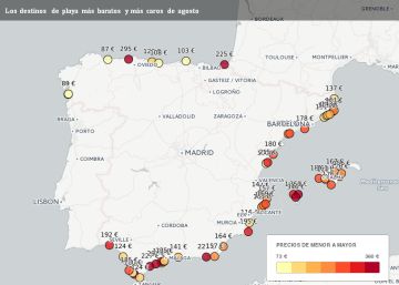 Mapa: los destinos playeros más baratos y caros de España