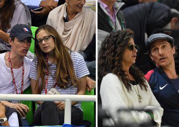 El actor Eddie Redmayne y su mujer y, a la derecha, Matthew McConaughey con su esposa.