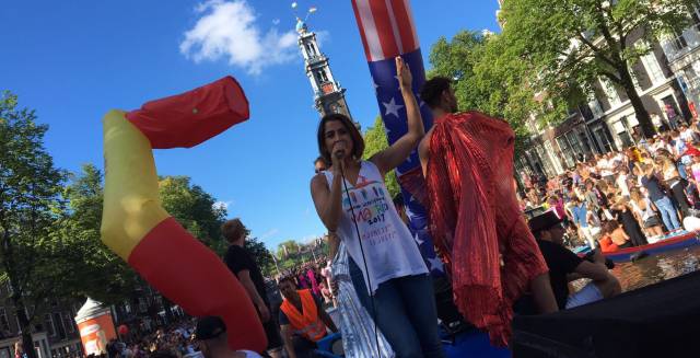 Spain's Barei takes the Euro Pride baton on behalf of Madrid.