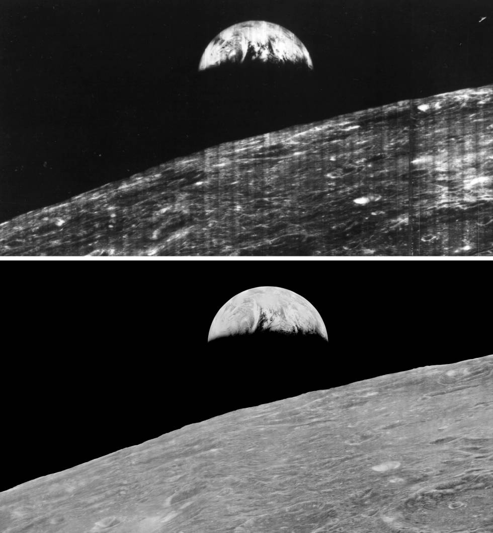 La imagen original tomada en 1966 junto a la mejorada en 2008.
