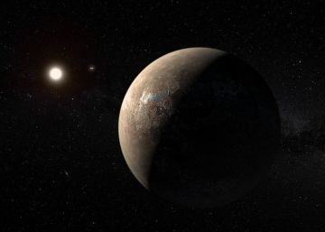 Impresi&oacute;n art&iacute;stica de Pr&oacute;xima Centauri b junto con el sistema binario Alfa Centauri.