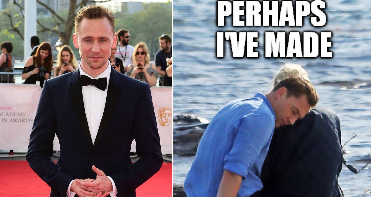 Tom Hiddleston, en Londres. A la derecha, un meme.