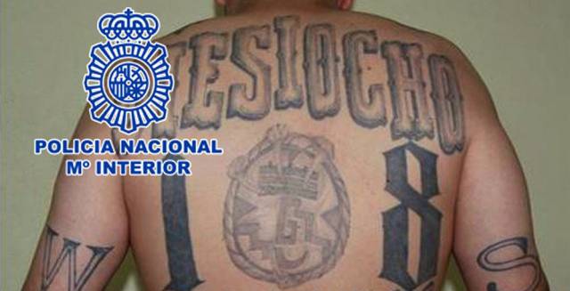 The suspect's tattooed back, in a police shot.