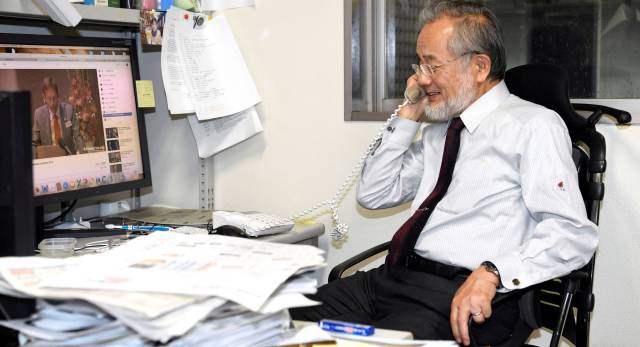 Yoshinori Ohsumi, al conocer que hab&iacute;a recibido el premio Nobel.
