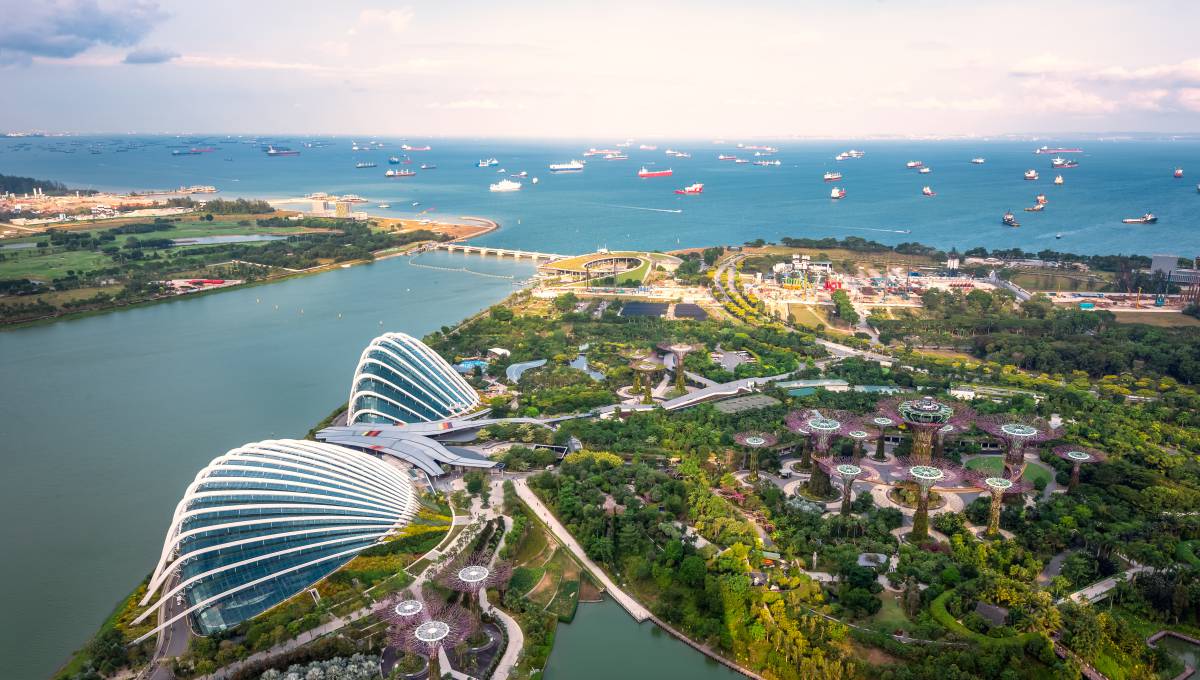 Vista a&eacute;rea de la ciudad-estado de Singapur.