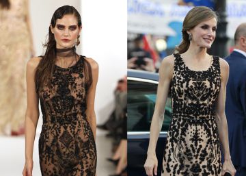 Desfile de Oscar de la Renta en 2013 y, a la derecha, la reina Letizia en los Premios Princesa de Asturias, en 2016. 