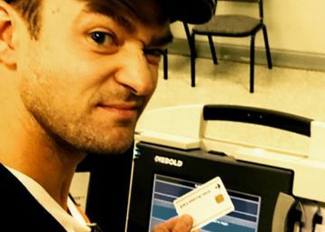 Imagen de Justin Timberlake, en el centro de votaci&oacute;n de Memphis.