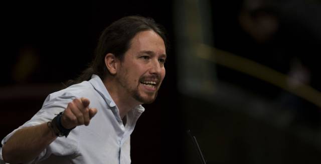 Podemos leader Pablo Iglesias, addresses Rajoy in Congress.