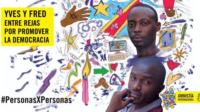 Cartel de Amnistía Internacional solicitando la libertad de los presos políticos en RDC.