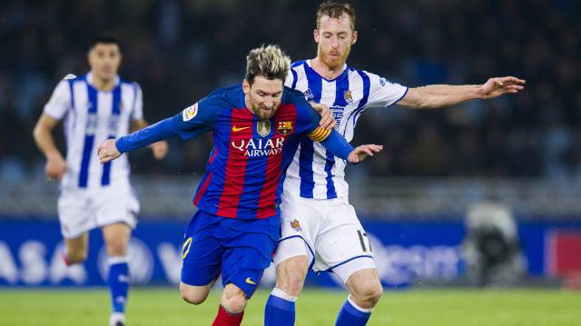 Messi, durante el partido contra la Real.