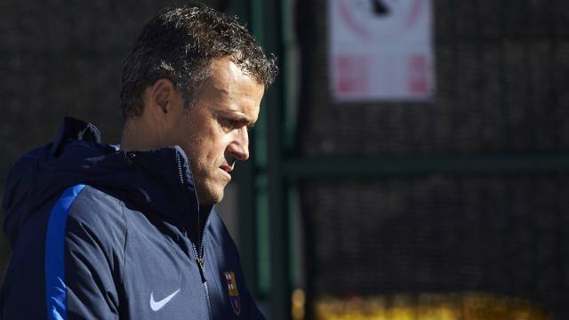 Luis Enrique, durante el entrenamiento de este viernes.