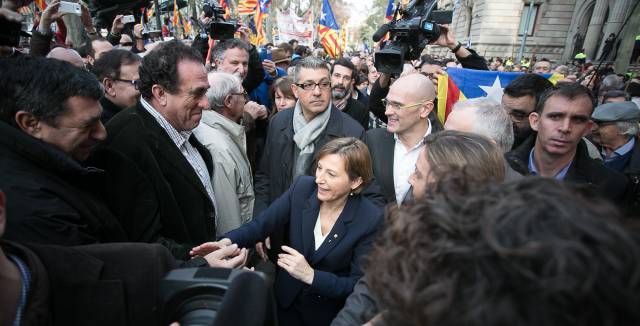 Carme Forcadell walking out of court on Friday.