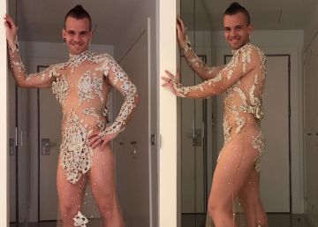 Dabiz Mu&ntilde;oz, con el vestido de Cristina Pedroche de la Nochevieja de 2015.