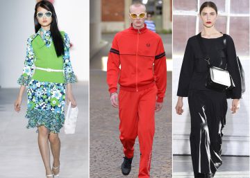 De izquierda a derecha: dise&ntilde;os de Michael Kors, Gosha Rubchinskiy y de Creatures of Comfort.