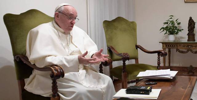 The pope during the interview on Friday.