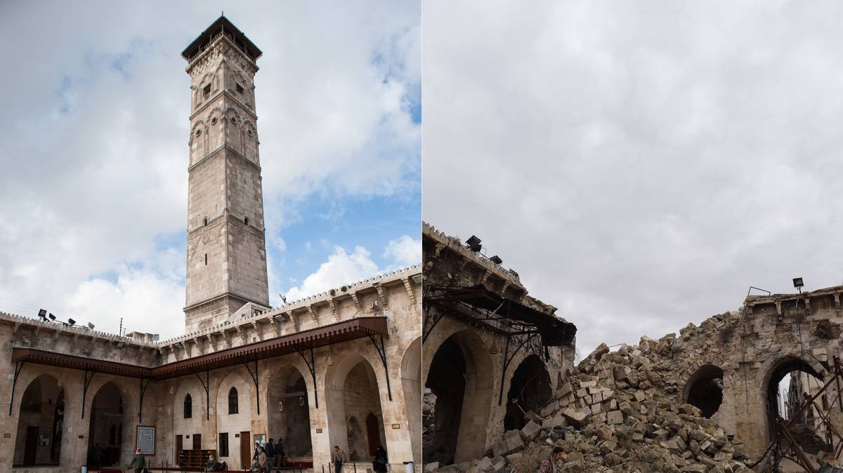 El minarete de la Mezquita Omeya, de mil años de antigüedad y única estructura original intacta desde su construcción, no ha sobrevivido al siglo XXI.