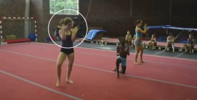 Desirée Vila practicing her floor routine.