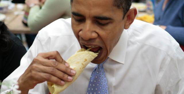 Barack Obama at Luis's Taquería in Oregon.