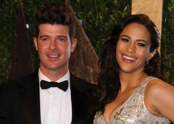 Robin Thicke y Paula Patton en la fiesta Vanity Fair de los Oscar 2012. 