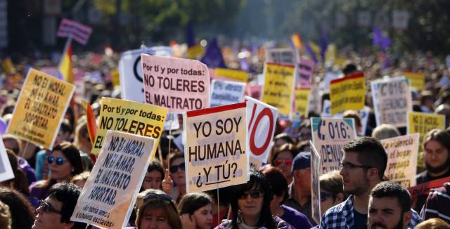 A march in Spain protesting violence against women.