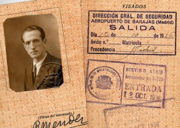 Pasaporte de Rafael M&eacute;ndez en 1936.
