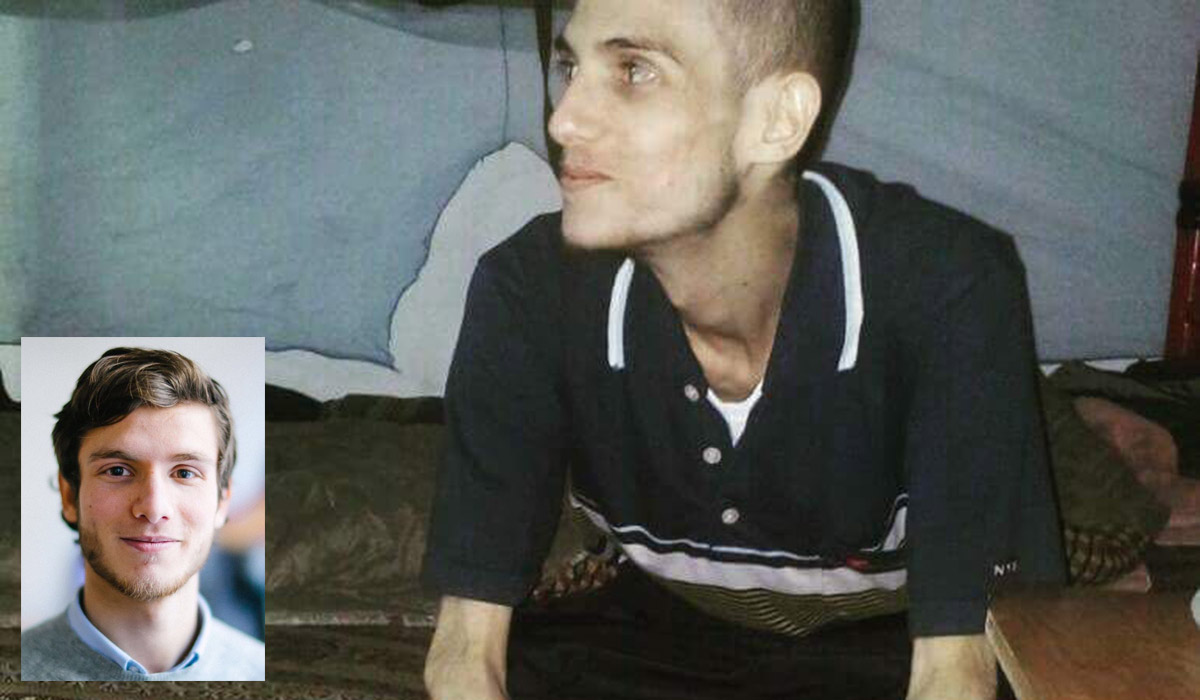 Omar al Shogre, a su salida de la prisión de Saidnaya (en grande) y en Suecia.