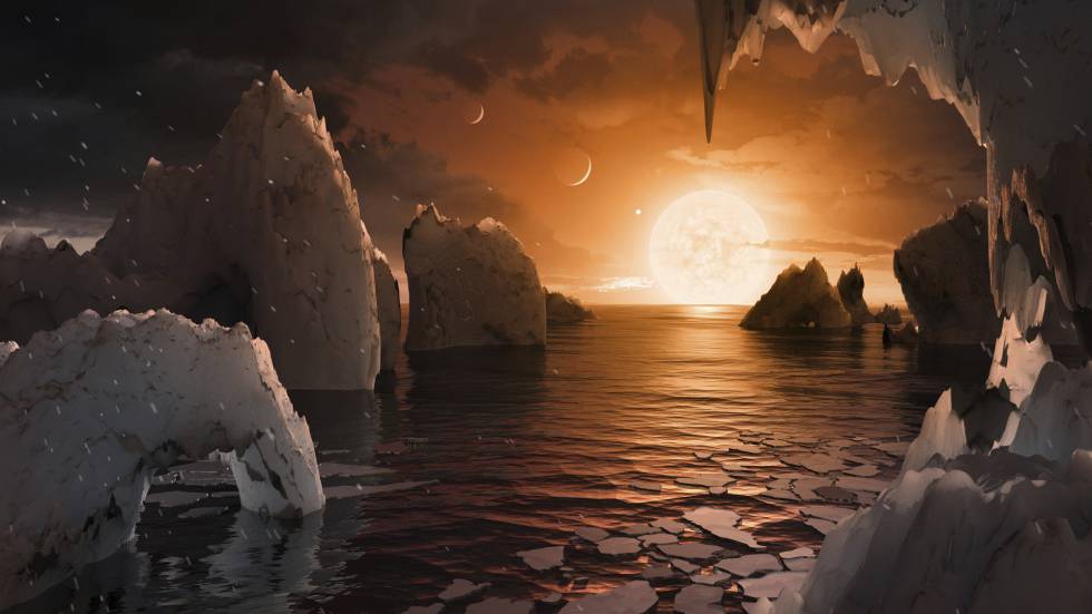 Recreación de la superficie del exoplaneta Trappist-1f.