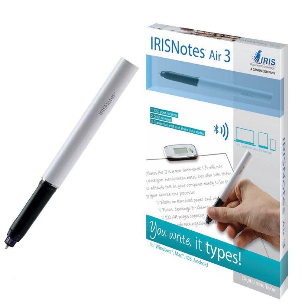 Parece un bolígrafo tradicional pero, gracias a su combinación con un sensor específico, transforma todo lo que se escribe en texto digital editable. Para ello hay que colocarlo en la parte superior de una hoja o libreta y comenzar a tomar notas, realizar gráficos o dibujos. Luego, se conecta al ordenador para acceder o editar los archivos, que pueden exportarse a procesadores de texto como Word y el bloc de notas. Además, y mediante su conexión Bluetooth y una aplicación gratuita, funciona con tabletas y smartphones iOS y Android.rnPVP: 149 eurosrnwww.irislink.comES