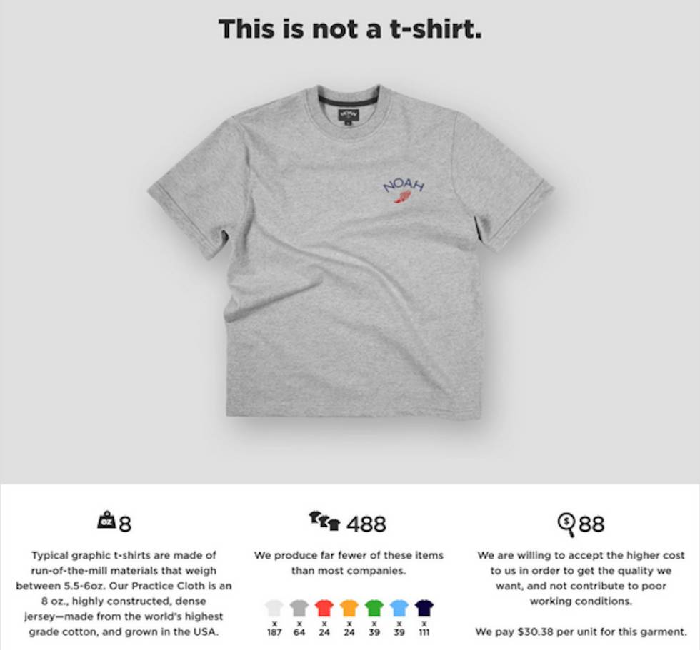 Como muestra esta imagen, la camiseta básica de la marca está disponible en siete colores (blanco, negro, gris, verde, azul, rojo y naranja) y solo se han fabricado 488 unidades en total.