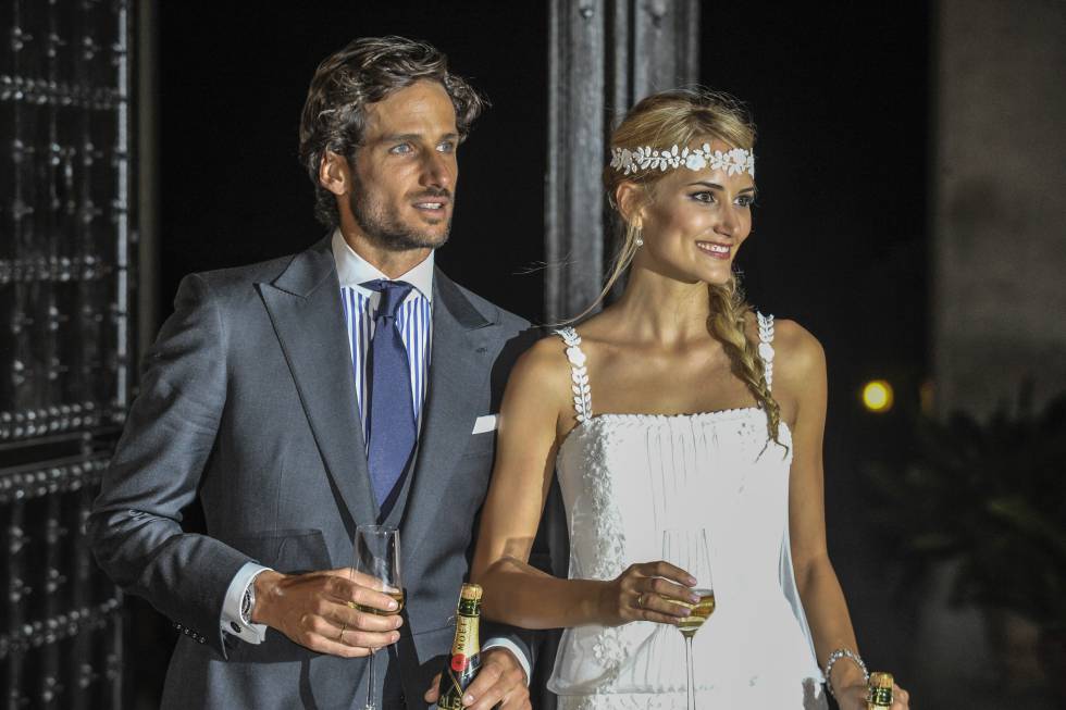 Feliciano López y Alba Carrillo, el día de su boda, el 17 de julio de 2015, en Toledo.