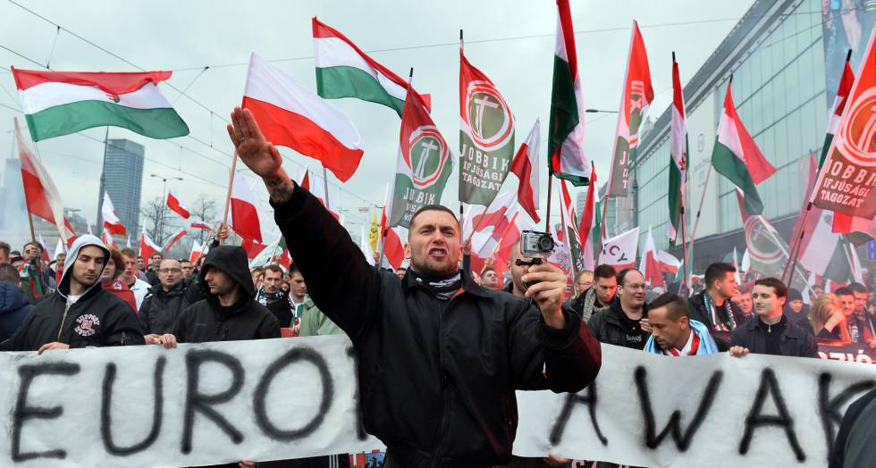 Manifestación del grupo neonazi húngaro Jobbik.