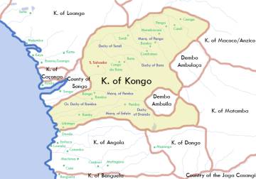 Mapa de la extensión del Reino del Kongo, cuya capital era Mbanza Kongo o San Salvador.