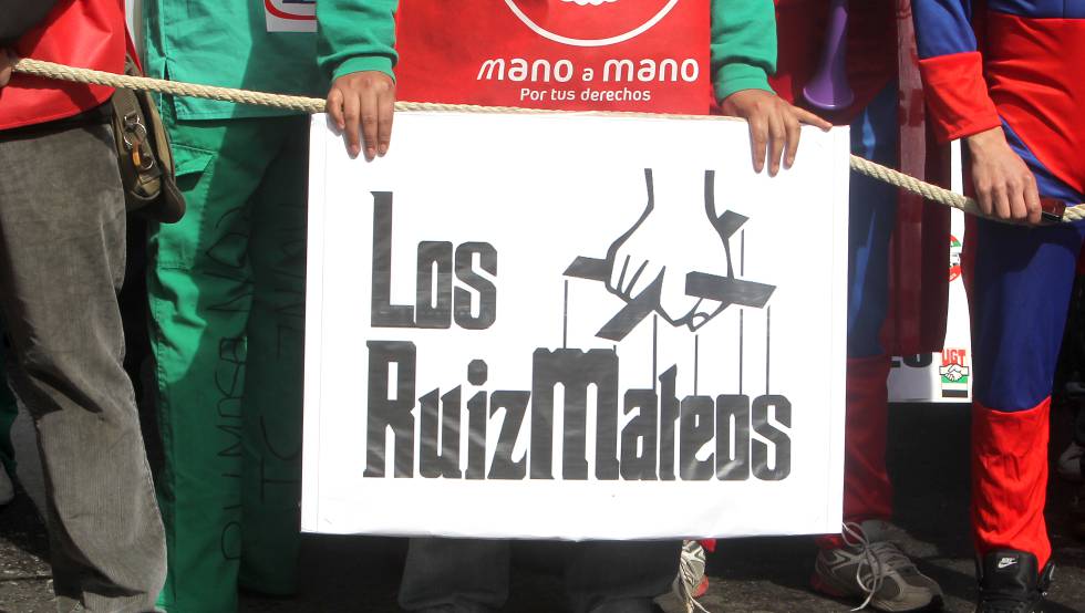 Manifestación de trabajadores de Nueva Rumasa cuando una treintena de sus empresas estaban en preconcurso de acreedores.