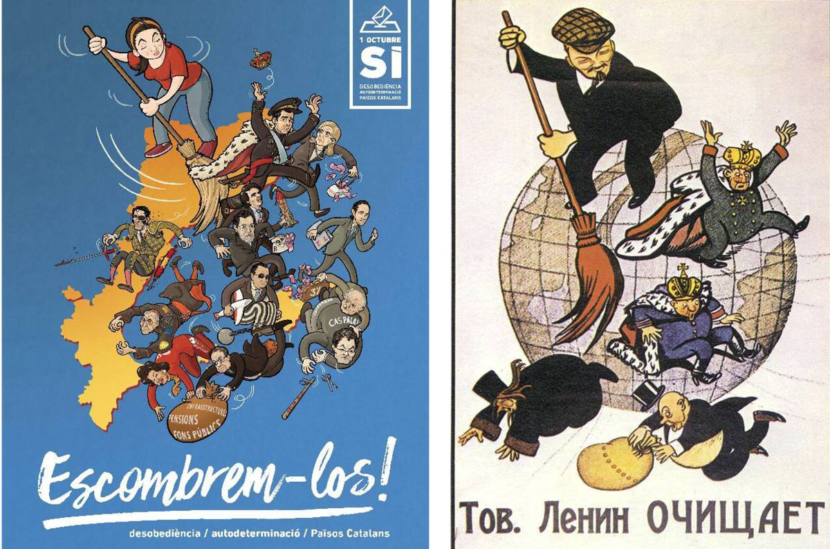 Cartel para el referéndum del 1 de octubre, junto al soviético.