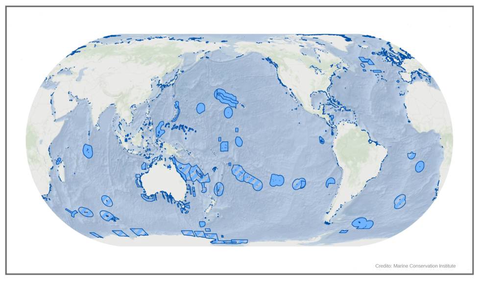 Mapa de áreas protegidas a diciembre de 2016 elaborado por el Instituto de Conservación Marina.