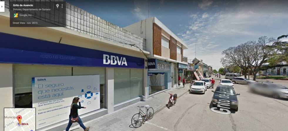 Captura de Google Mapas, de la oficina de BBVA de la ciudad uruguaya de Dolores.