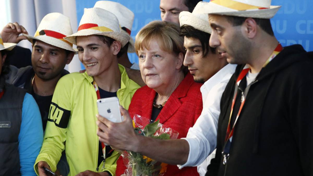 La canciller alemana, Angela Merkel, tras un mitin.