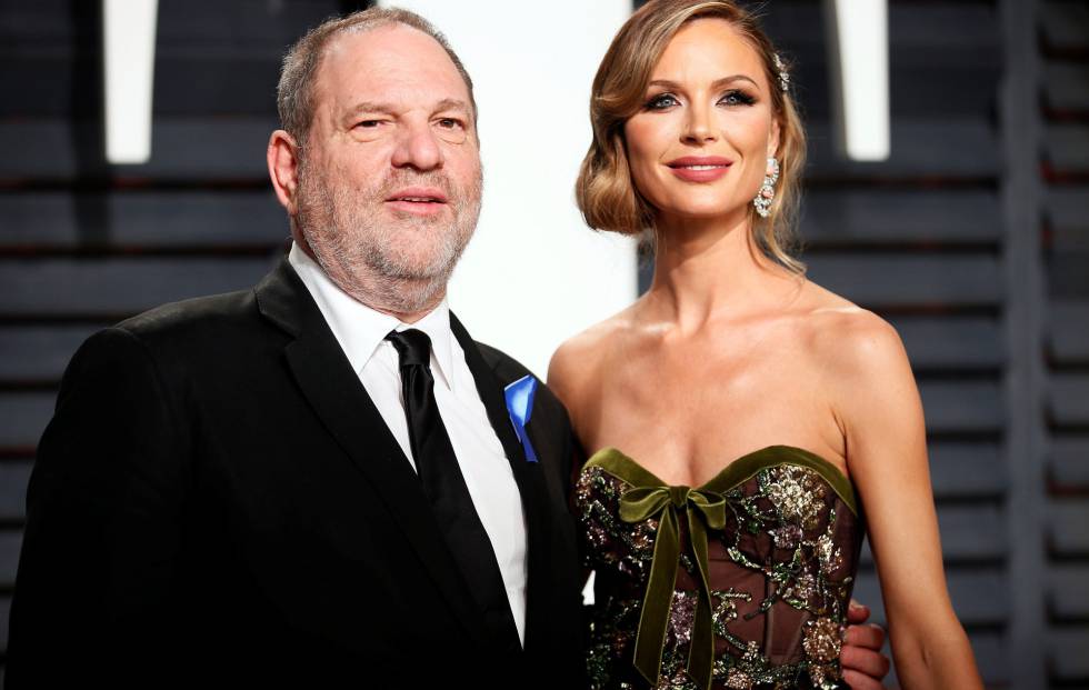 El productor Harvey Weinstein y su pareja Georgina Chapman. en la fiesta de 'Vanity Fair'. de los Oscar este año.