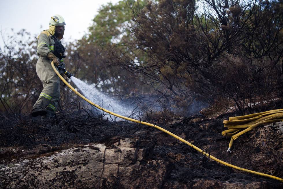 Un bombero forestal trabaja en un incendio en Parada do Sil (Ourense), la semana pasada.