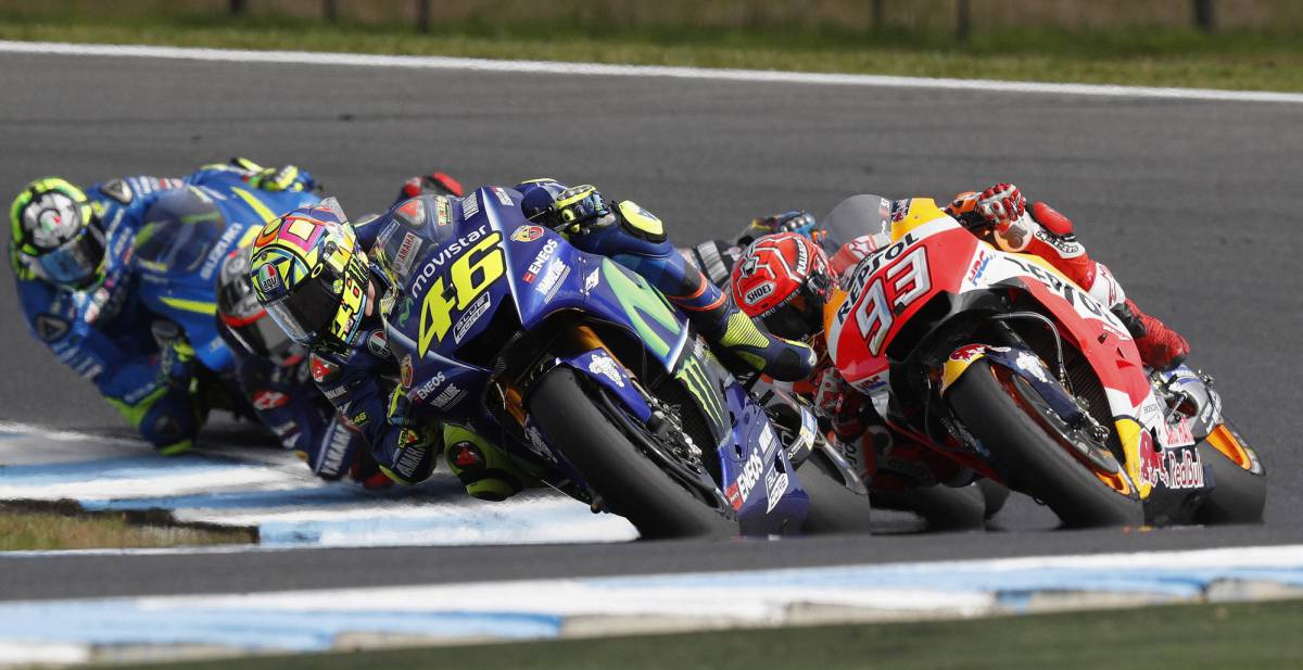 Rossi, Márquez, Viñales, la semana pasada en Phillip Island.