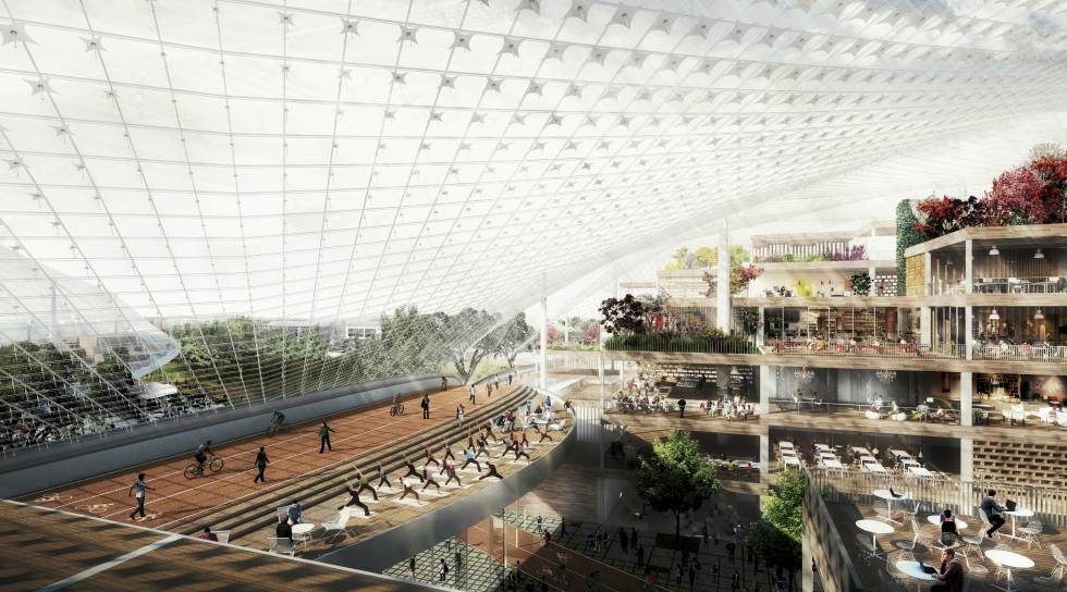 Área de recreação da nova sede que o Google planeja na Califórnia.