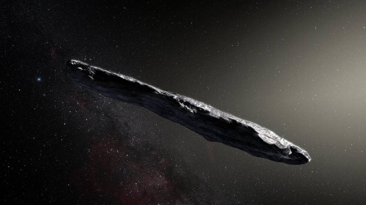 Recreación del asteroide Oumuamua.