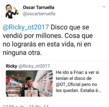 Captura del tuit de Óscar Tarruella que después borró.