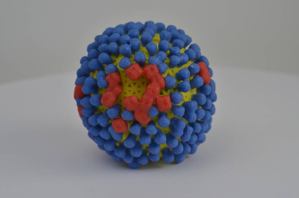 Imagen en 3D del virus de la gripe.