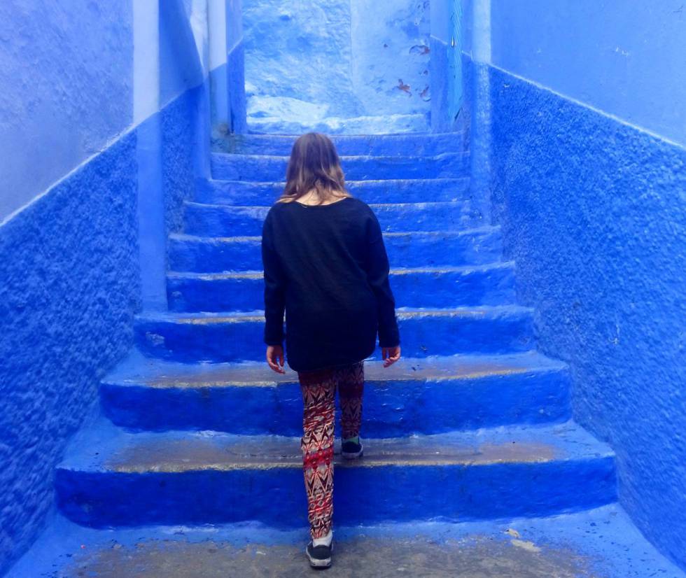 Feeling blue: Eden on a recent trip to Morocco.