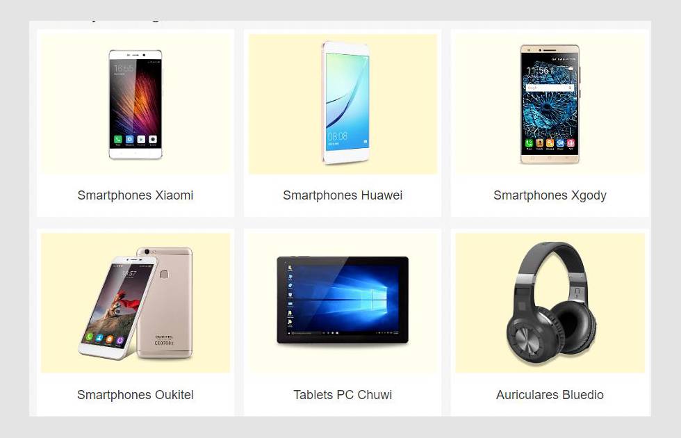 Página de venta de productos tecnológicos de marcas chinas en eBay.es.