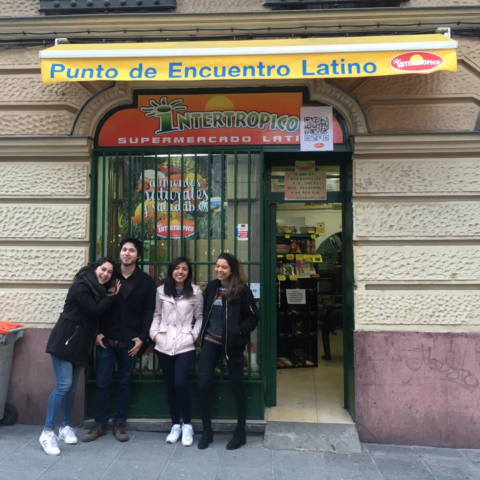 Laura and friends from Mexico outside â€˜Intertropico,â€™ a shop that imports food and products from all of Latin America.