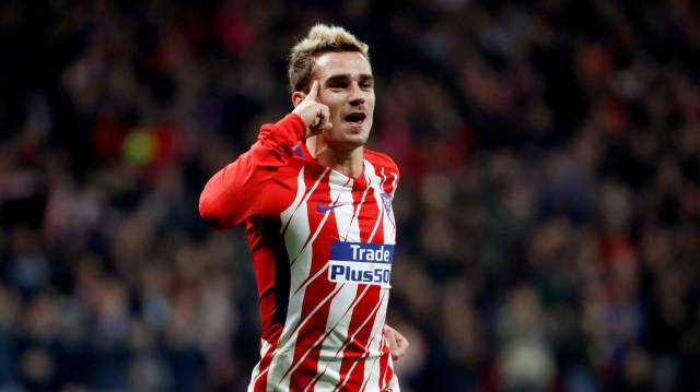 Griezmann celebra un gol en el Atlético-Roma.